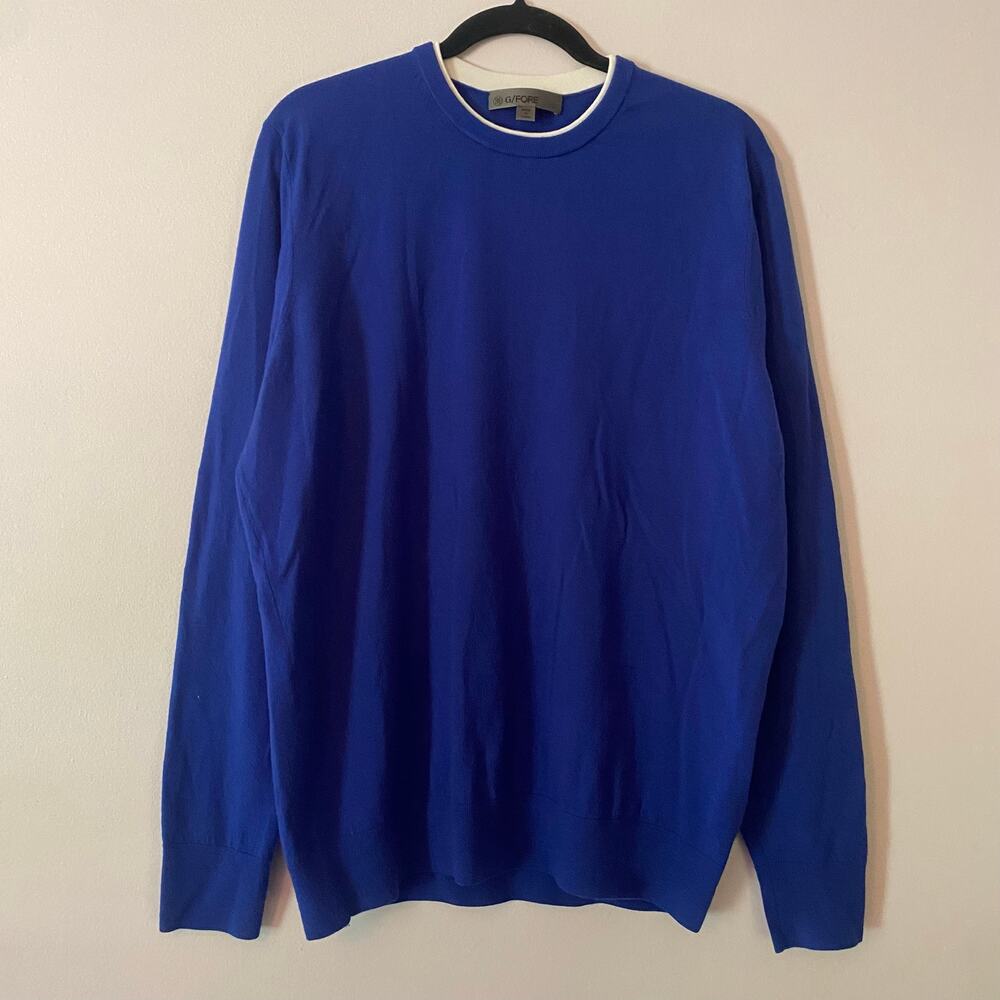 G/FORE Blue White Knit Pullover Sweater Wool Blend Minimalist Men's size Large